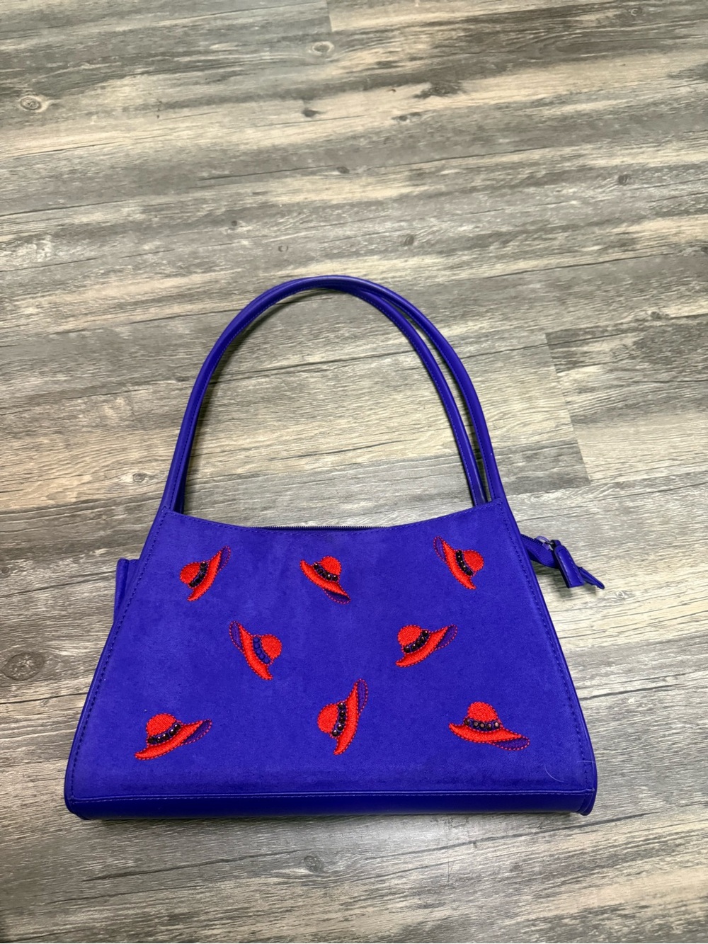 Purple Embroidered Hat Motif Shoulder Bag